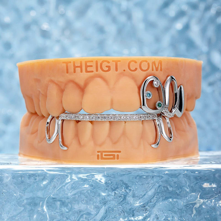 Top Open Face W Bottom Diamond Bar Grillz
