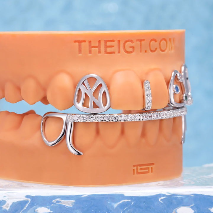 Top Open Face W Bottom Diamond Bar Grillz