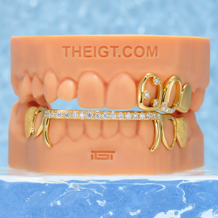 Top Open Face W Bottom Diamond Bar Grillz