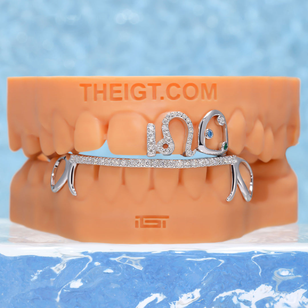 Top Open Face W Bottom Diamond Bar Grillz