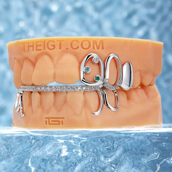 Top Open Face W Bottom Diamond Bar Grillz