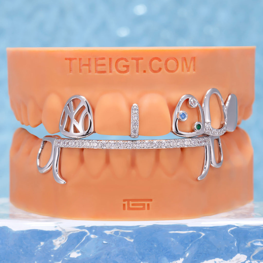 Top Open Face W Bottom Diamond Bar Grillz