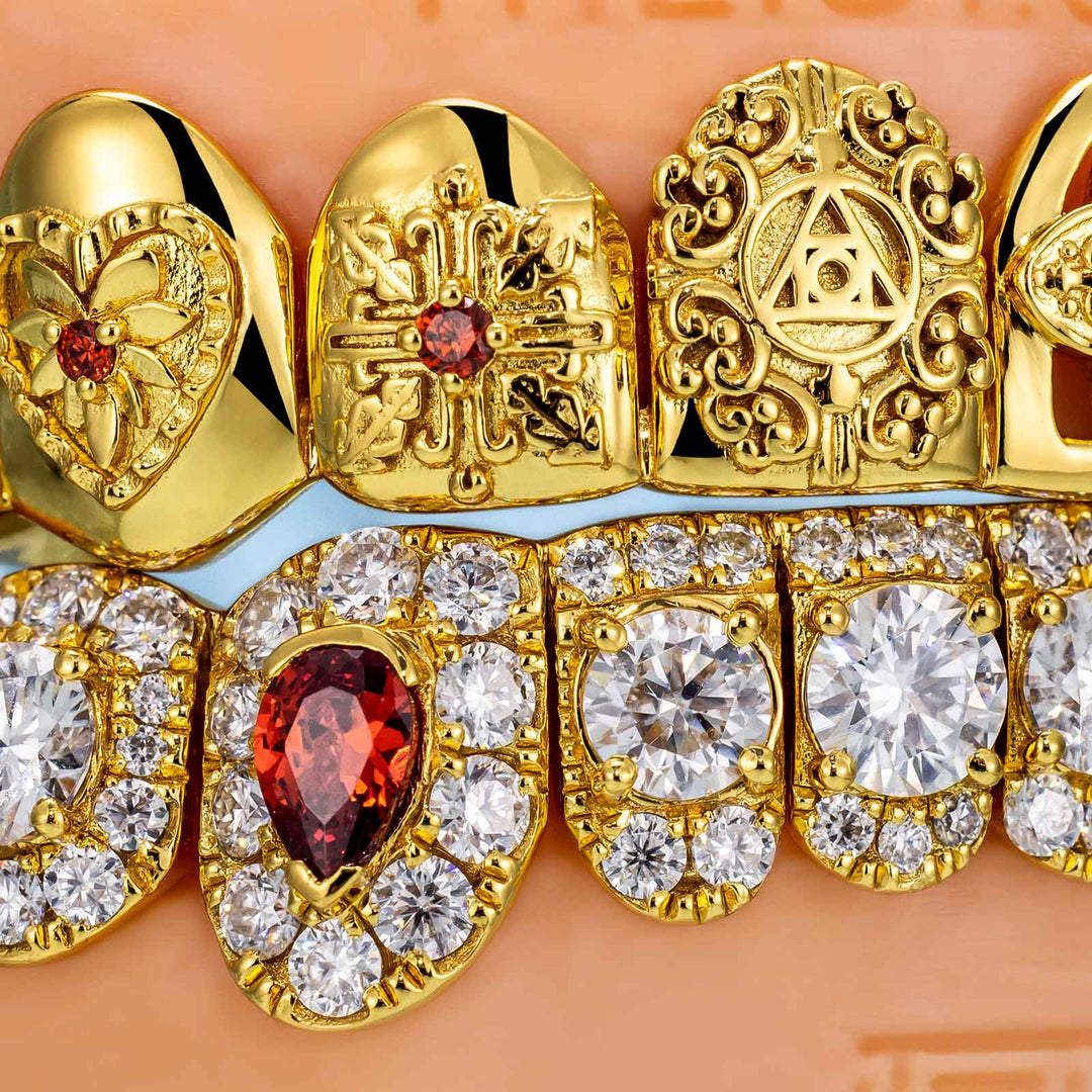 Top Stained Glass Style & Bottom Diamond Grillz