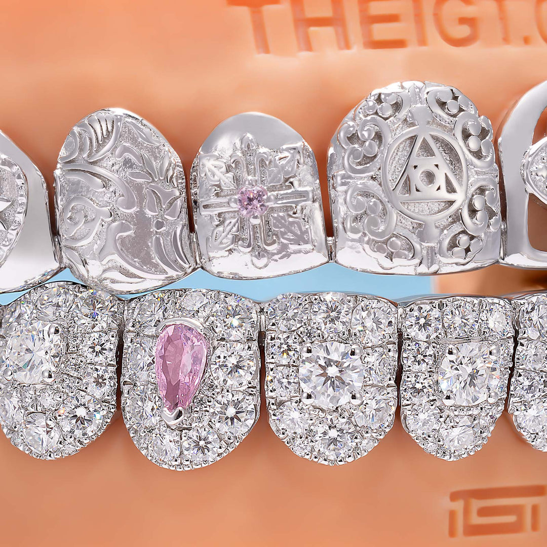 Top Stained Glass Style & Bottom Diamond Grillz