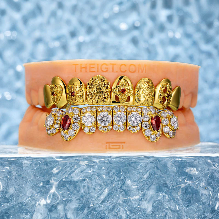 Top Stained Glass Style & Bottom Diamond Grillz