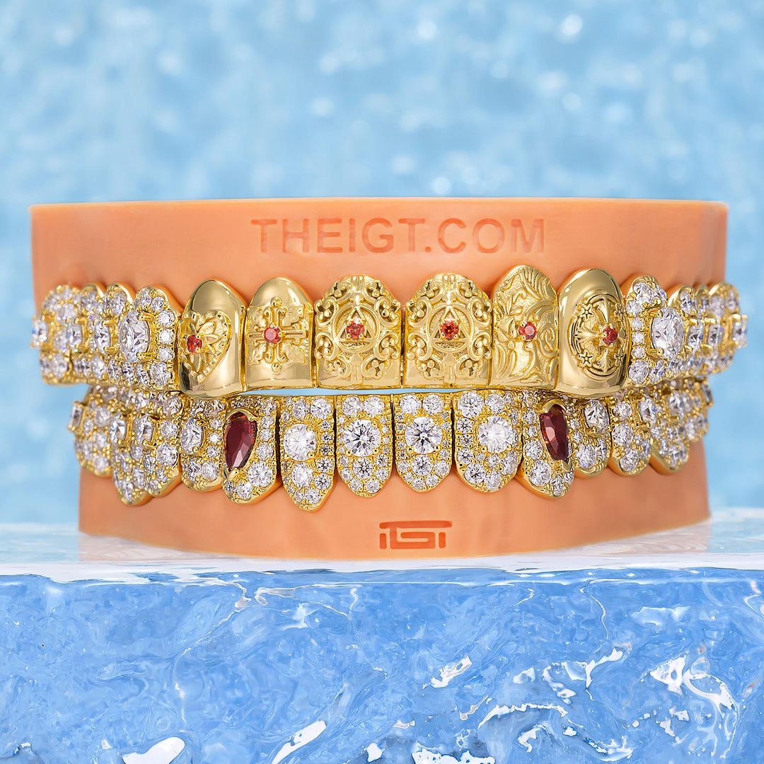 Top Stained Glass Style & Bottom Diamond Grillz