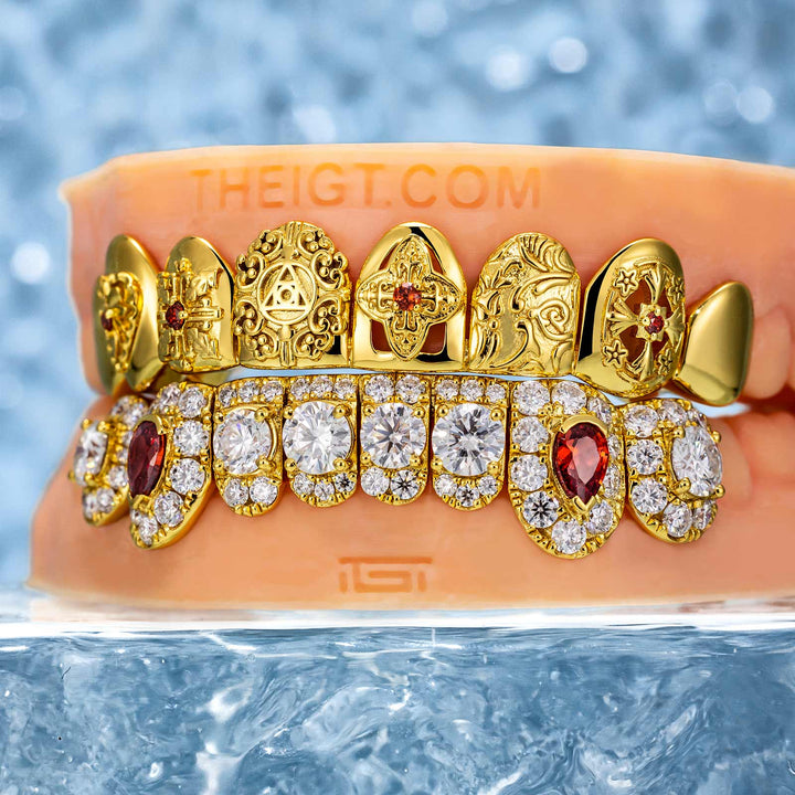 Top Stained Glass Style & Bottom Diamond Grillz