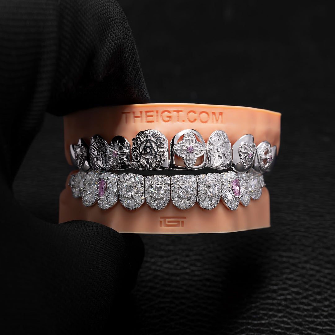 Top Stained Glass Style & Bottom Diamond Grillz