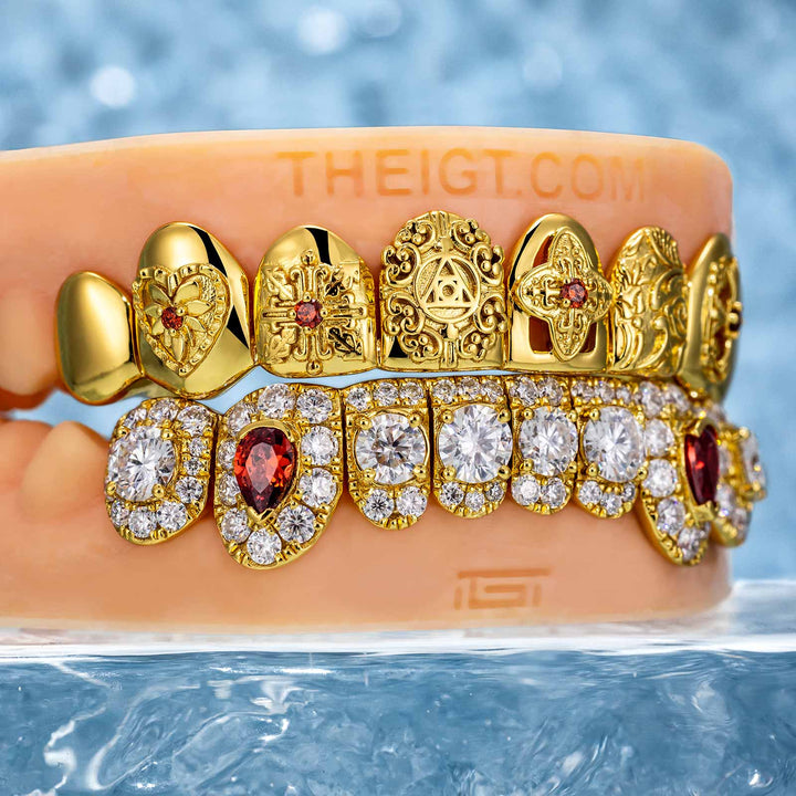 Top Stained Glass Style & Bottom Diamond Grillz