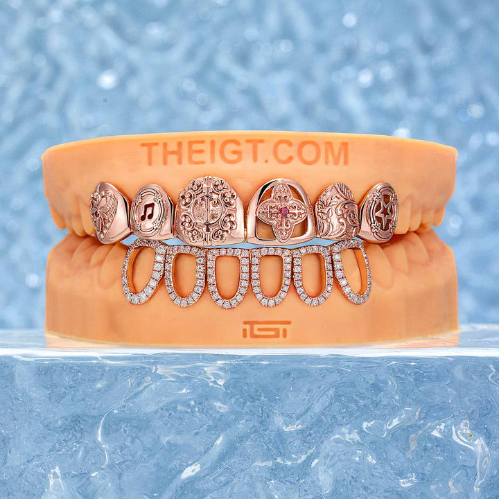 Top Stained Glass Style & Bottom Open Face Grillz