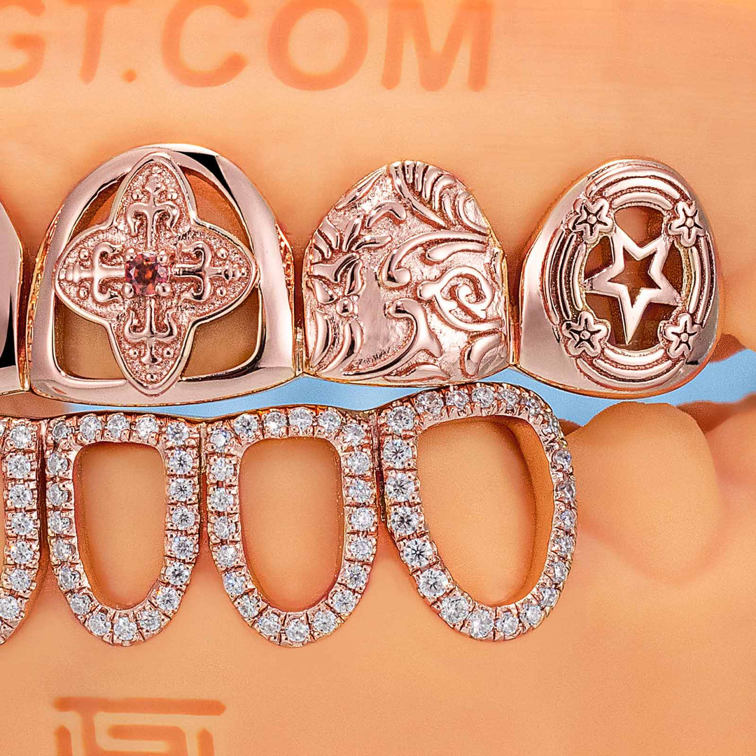 Top Stained Glass Style & Bottom Open Face Grillz