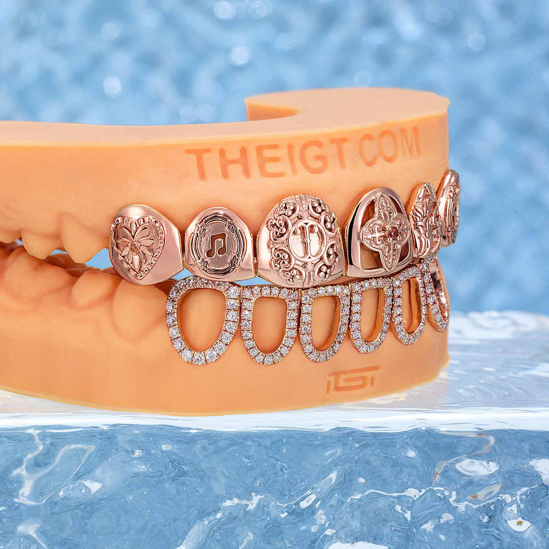 Top Stained Glass Style & Bottom Open Face Grillz