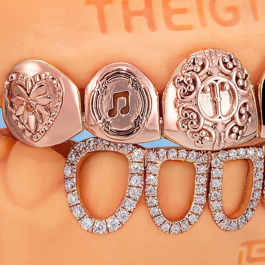 Top Stained Glass Style & Bottom Open Face Grillz