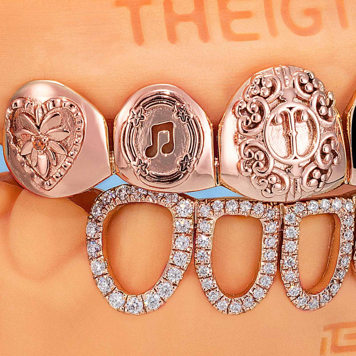 Top Stained Glass Style & Bottom Open Face Grillz