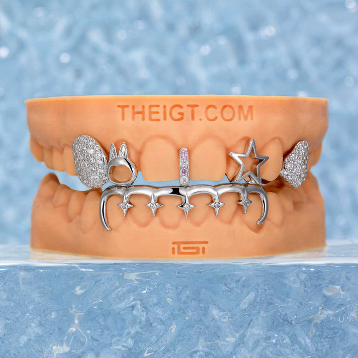 Top Star & Bottom Sparkle Bar Grillz