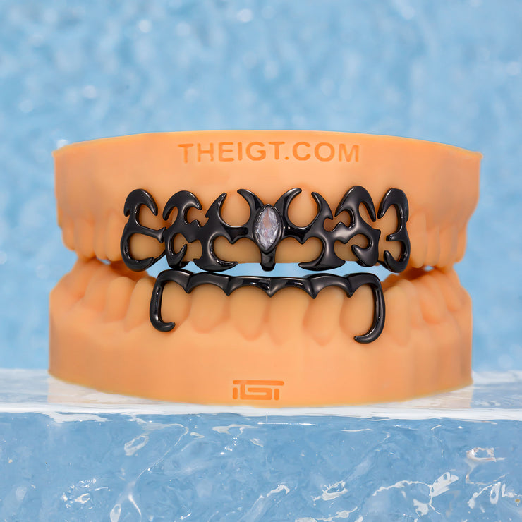 Top Tribal Style W Bottom Bar Grillz