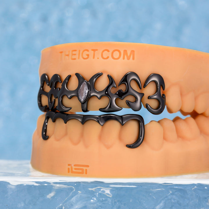 Top Tribal Style W Bottom Bar Grillz