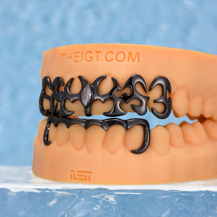 Top Tribal Style W Bottom Bar Grillz