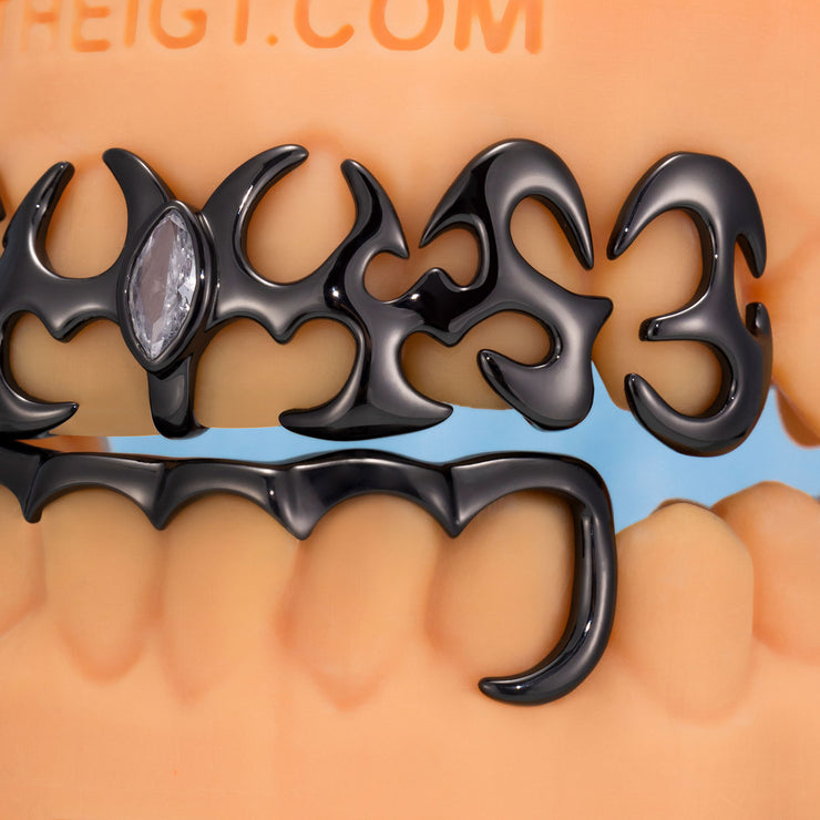 Top Tribal Style W Bottom Bar Grillz