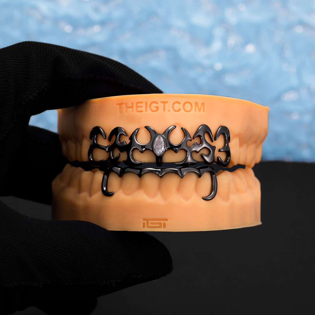 Top Tribal Style W Bottom Bar Grillz