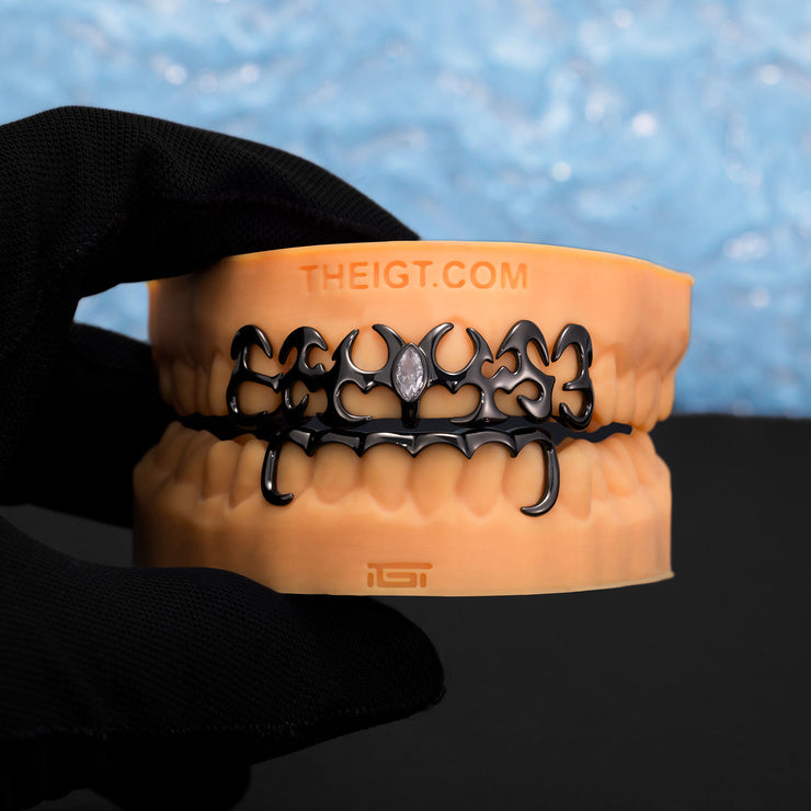 Top Tribal Style W Bottom Bar Grillz