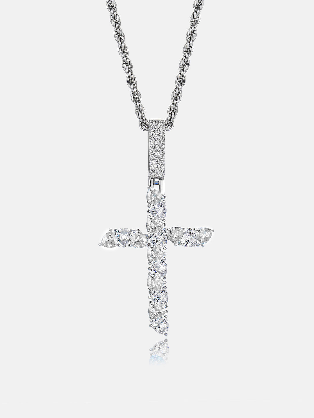 Trillion Cut Moissanite & Blue Gem Cross Pendant