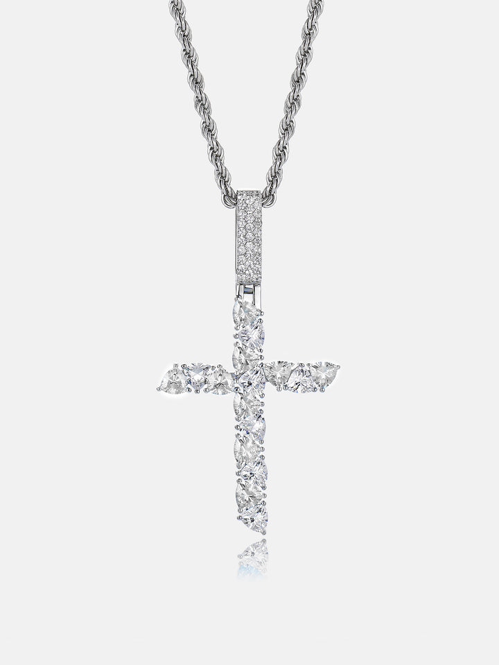 Trillion Cut Moissanite & Blue Gem Cross Pendant