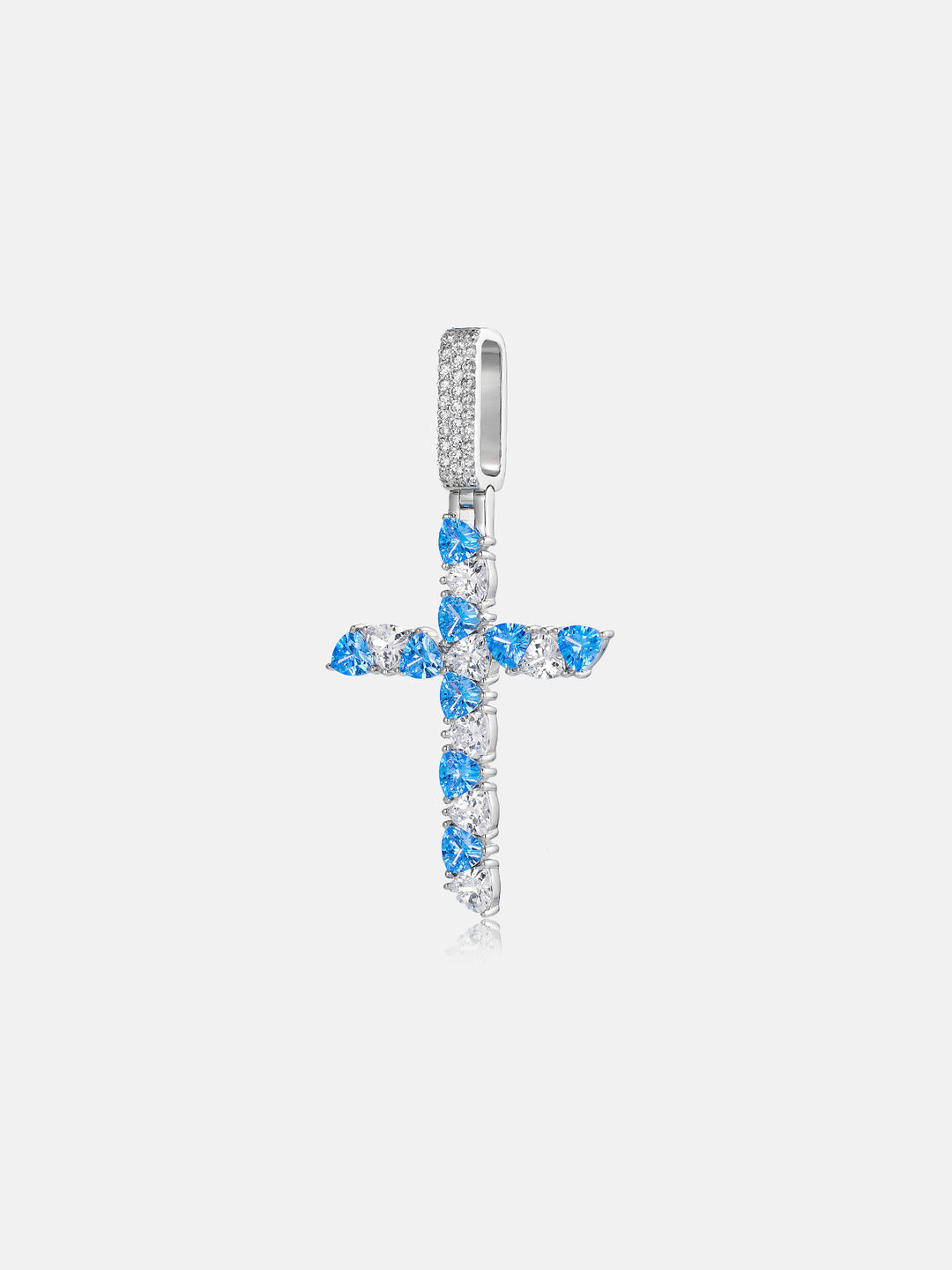 Trillion Cut Moissanite & Blue Gem Cross Pendant