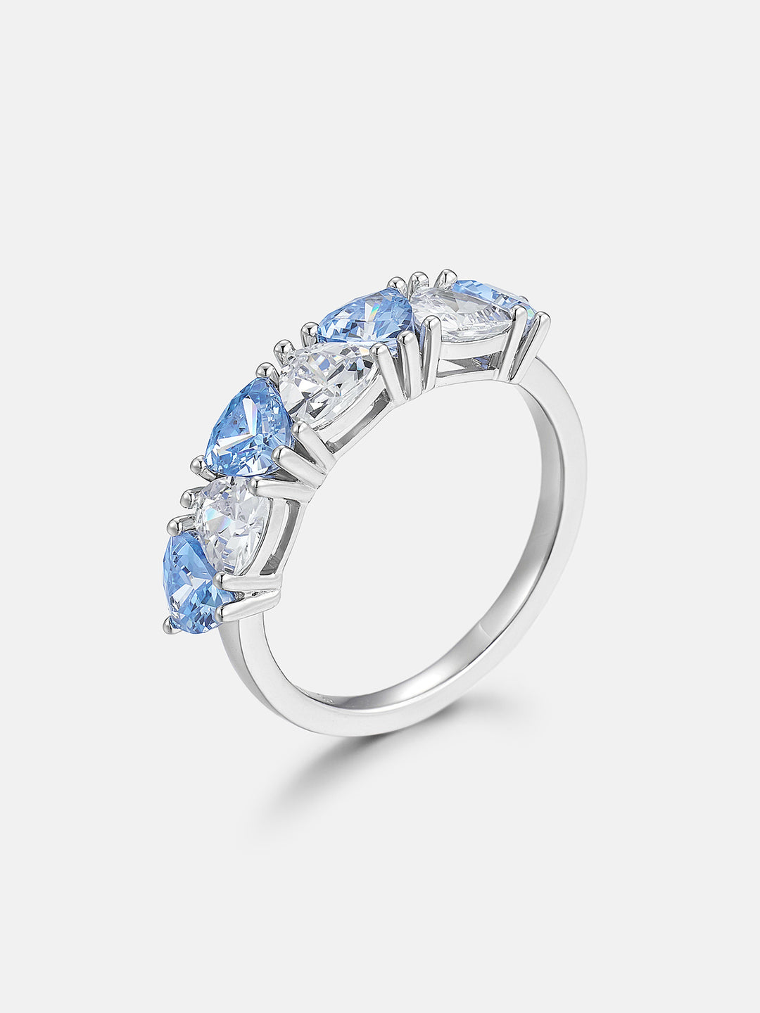 Trillion Moissanite & Blue Gem Geometric Eternity Band
