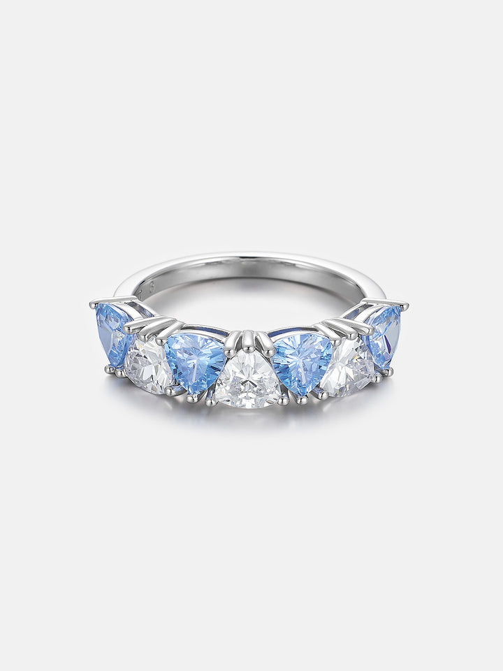 Trillion Moissanite & Blue Gem Geometric Eternity Band