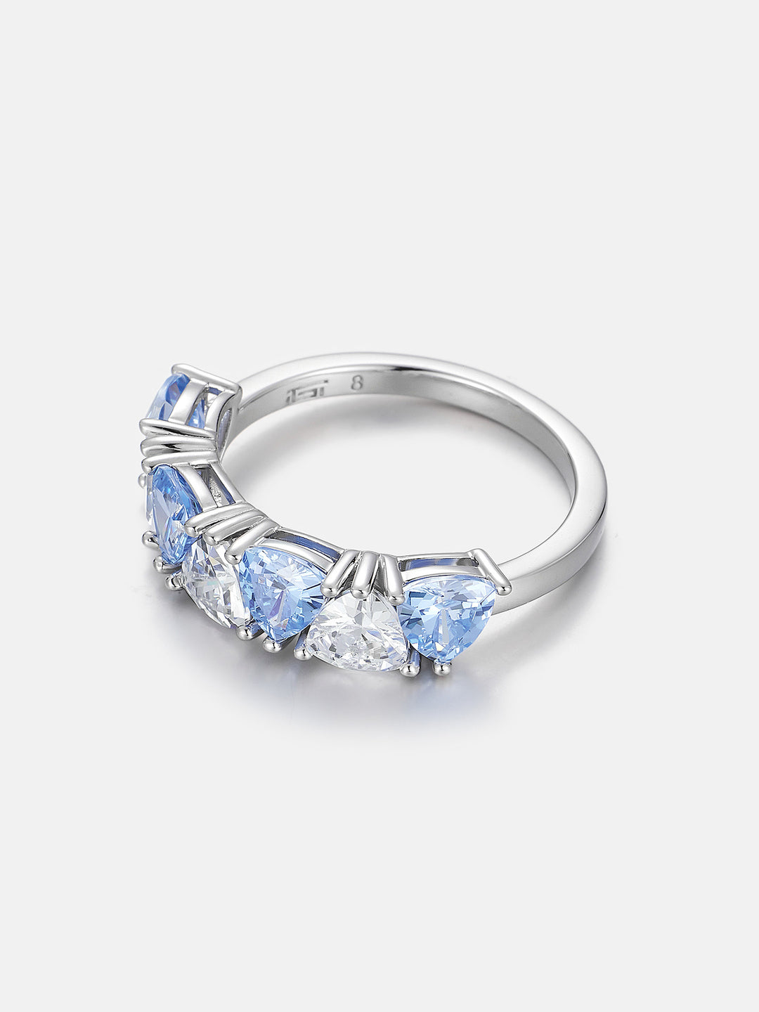 Trillion Moissanite & Blue Gem Geometric Eternity Band