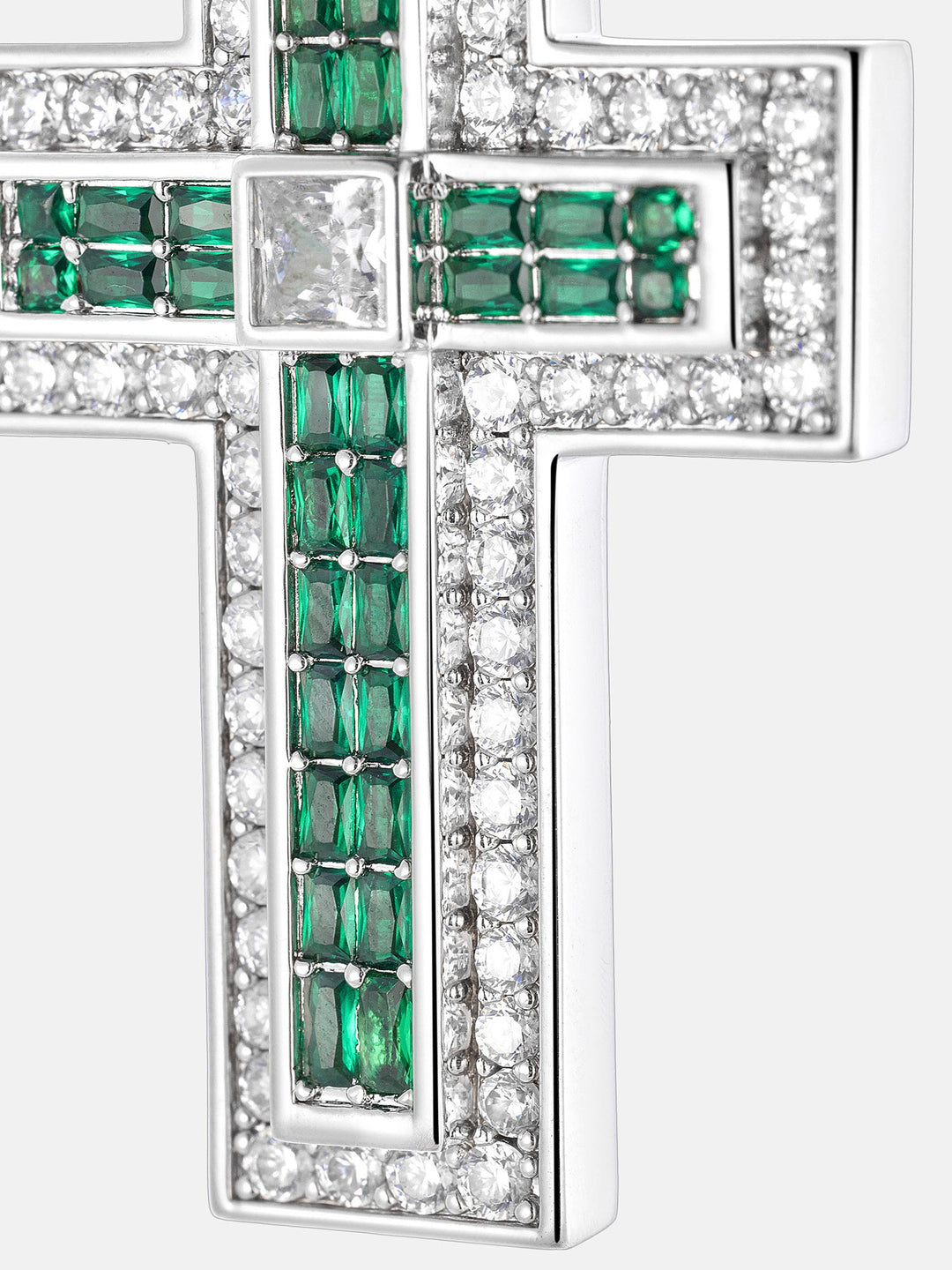 Triple-Layer Baguette Emerald & Moissanite Cross Pendant