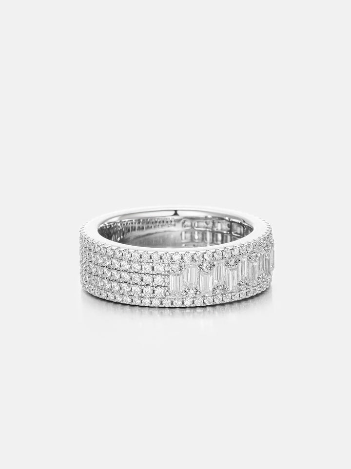 Triple Row Baguette & Pave Moissanite Ring