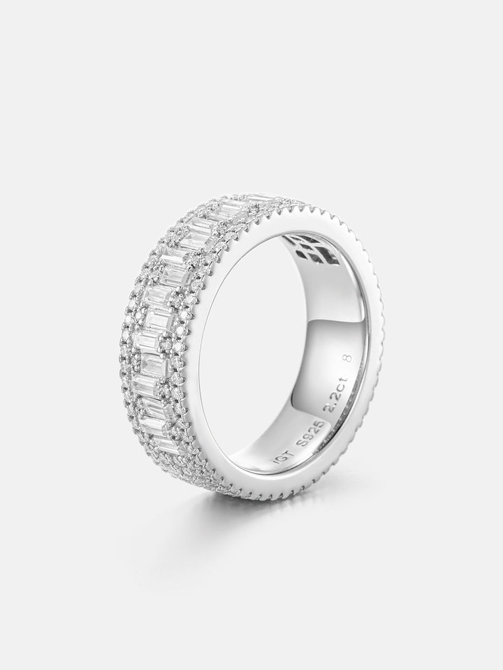 Triple Row Baguette & Pave Moissanite Ring