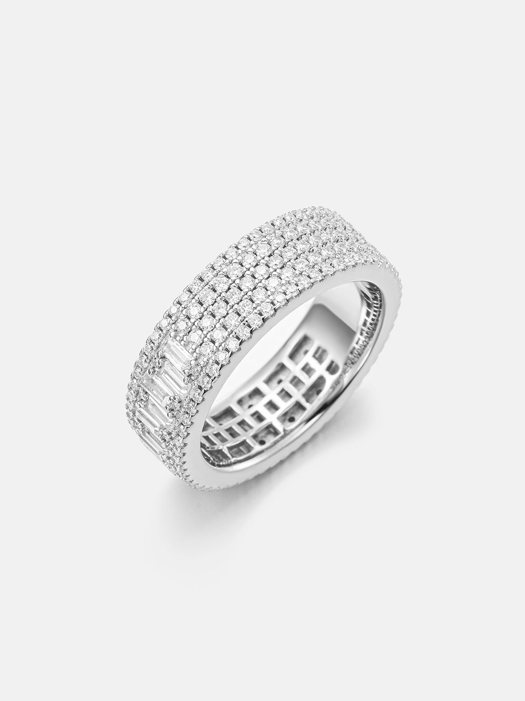 Triple Row Baguette & Pave Moissanite Ring