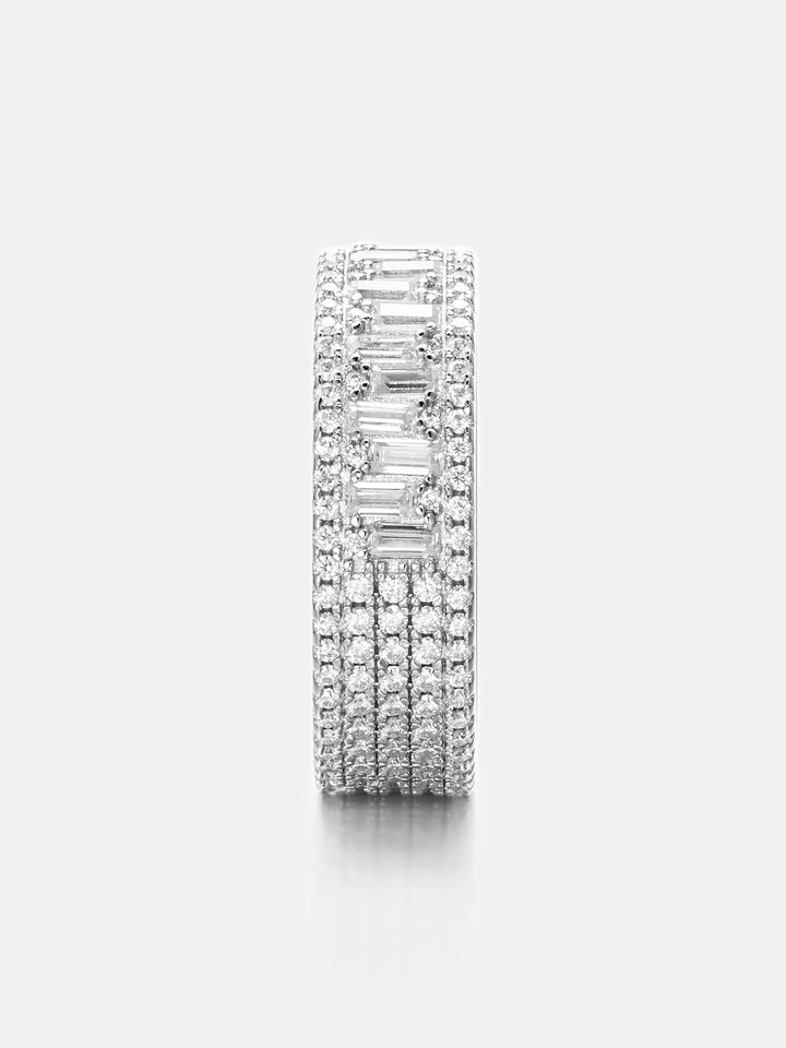 Triple Row Baguette & Pave Moissanite Ring