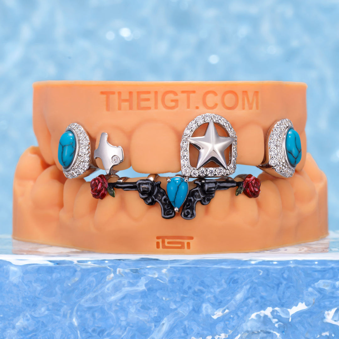 Turquoise Gun & Rose Grillz (Cowboy Carter Style)