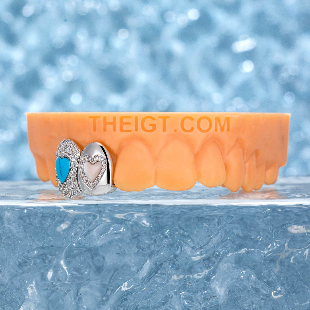 Turquoise & Pink Shell On Cap Grillz