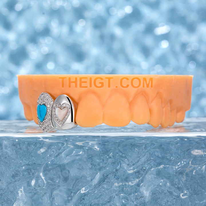 Turquoise & Pink Shell On Cap Grillz
