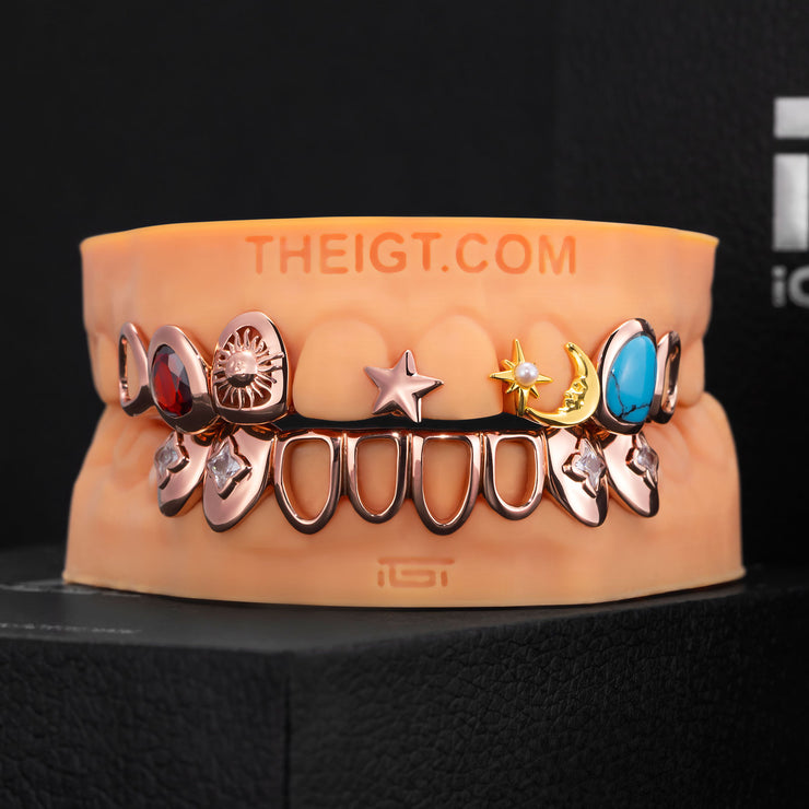 Turquoise & Ruby Open Face Grillz