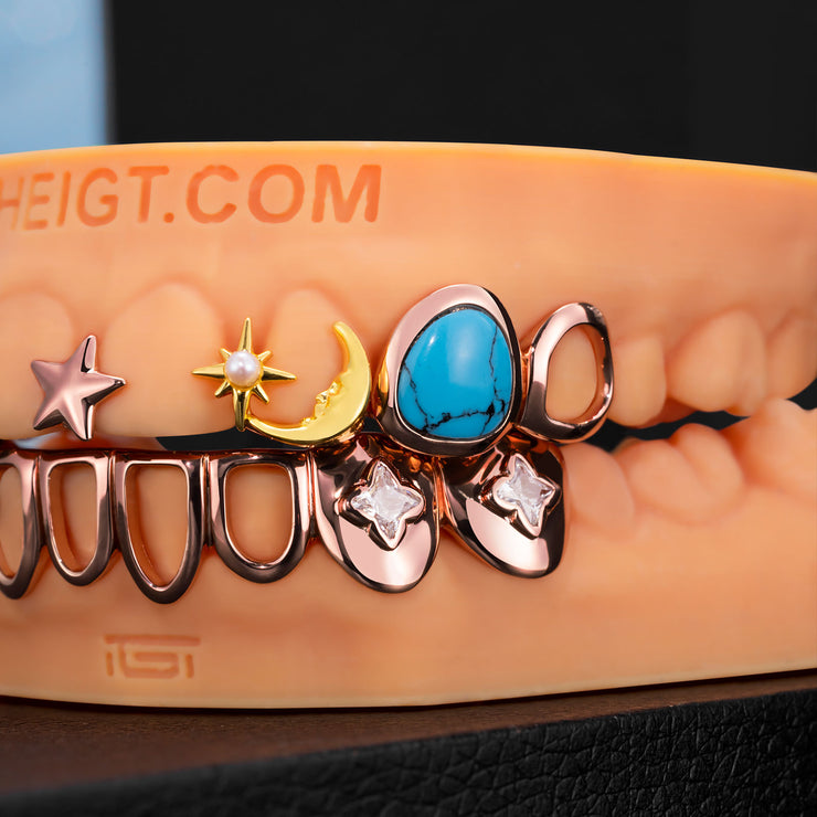 Turquoise & Ruby Open Face Grillz