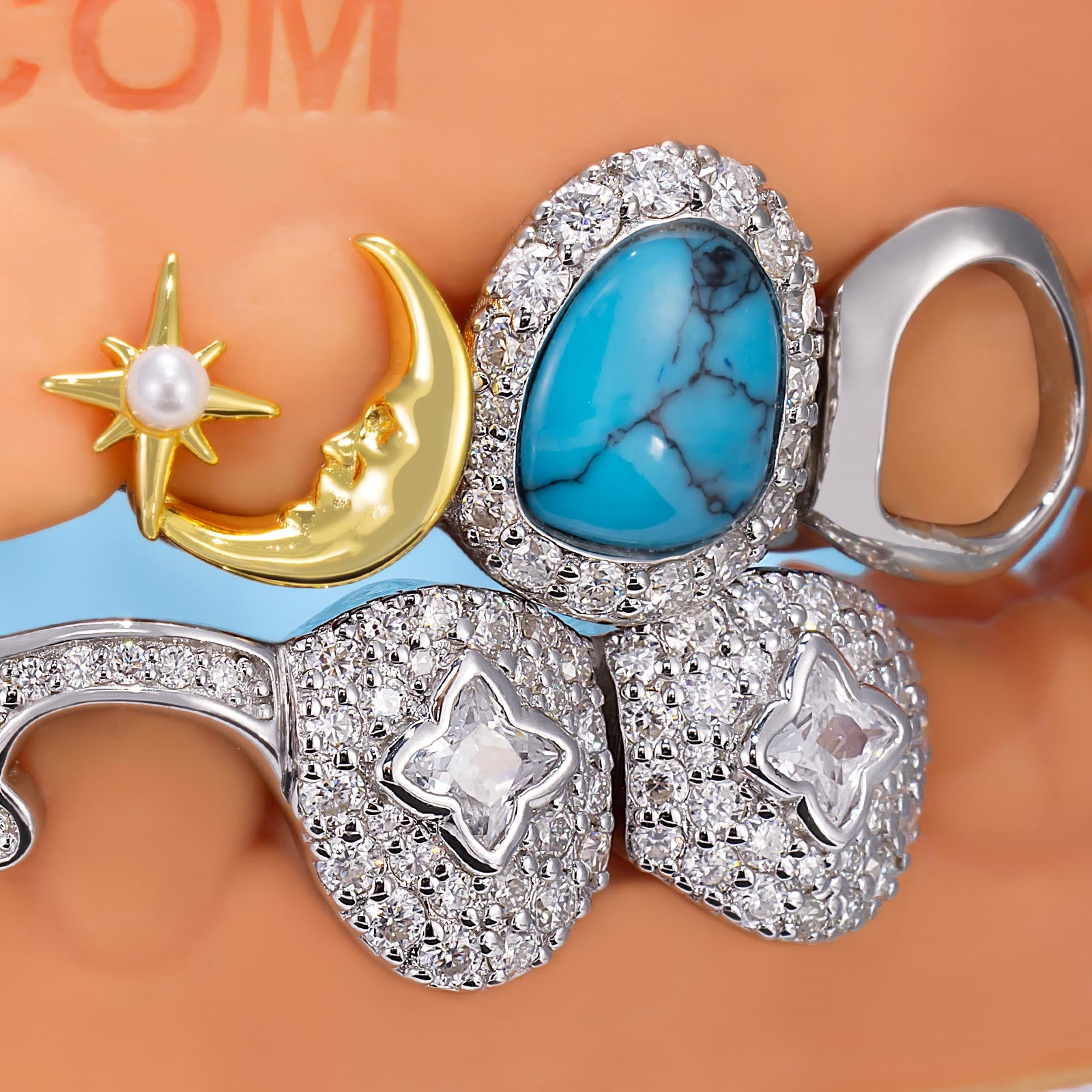 Open Face Grillz with Turquoise Gems - Custom Charms - iCEGIANT