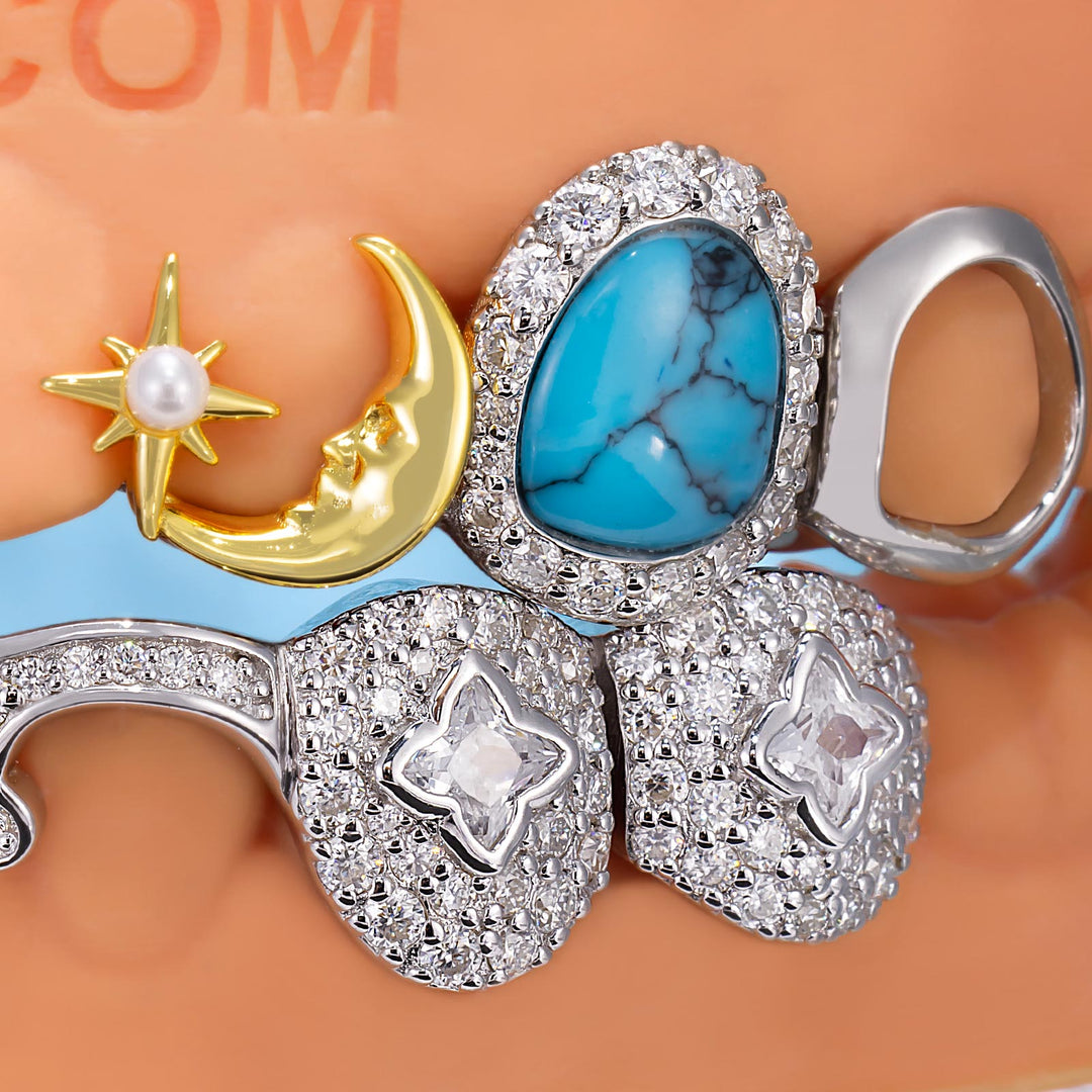 Turquoise & Ruby Open Face Grillz