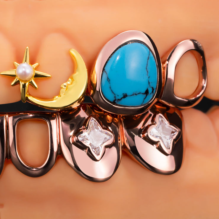 Turquoise & Ruby Open Face Grillz