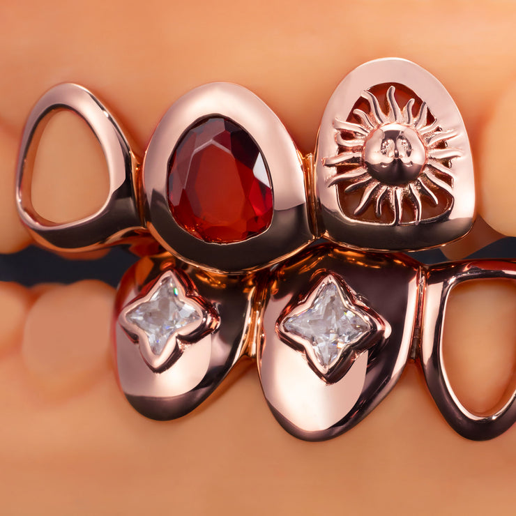 Turquoise & Ruby Open Face Grillz