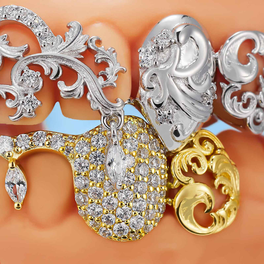 Two-Tone Moving Marquise Diamond Grillz