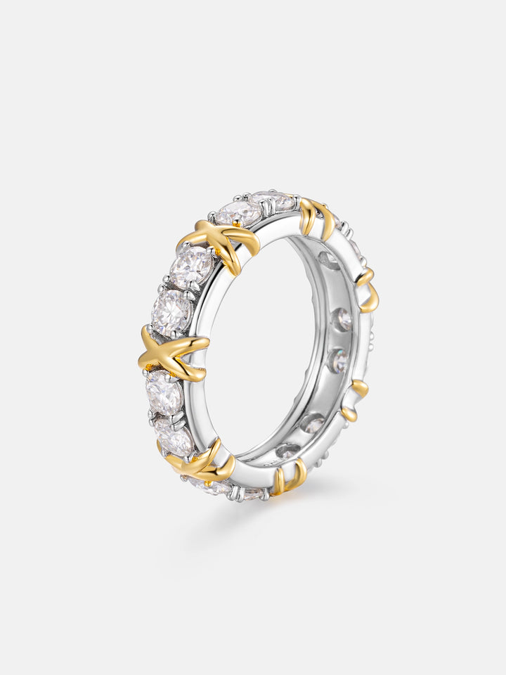 Two Tone Crossover Moissanite Ring