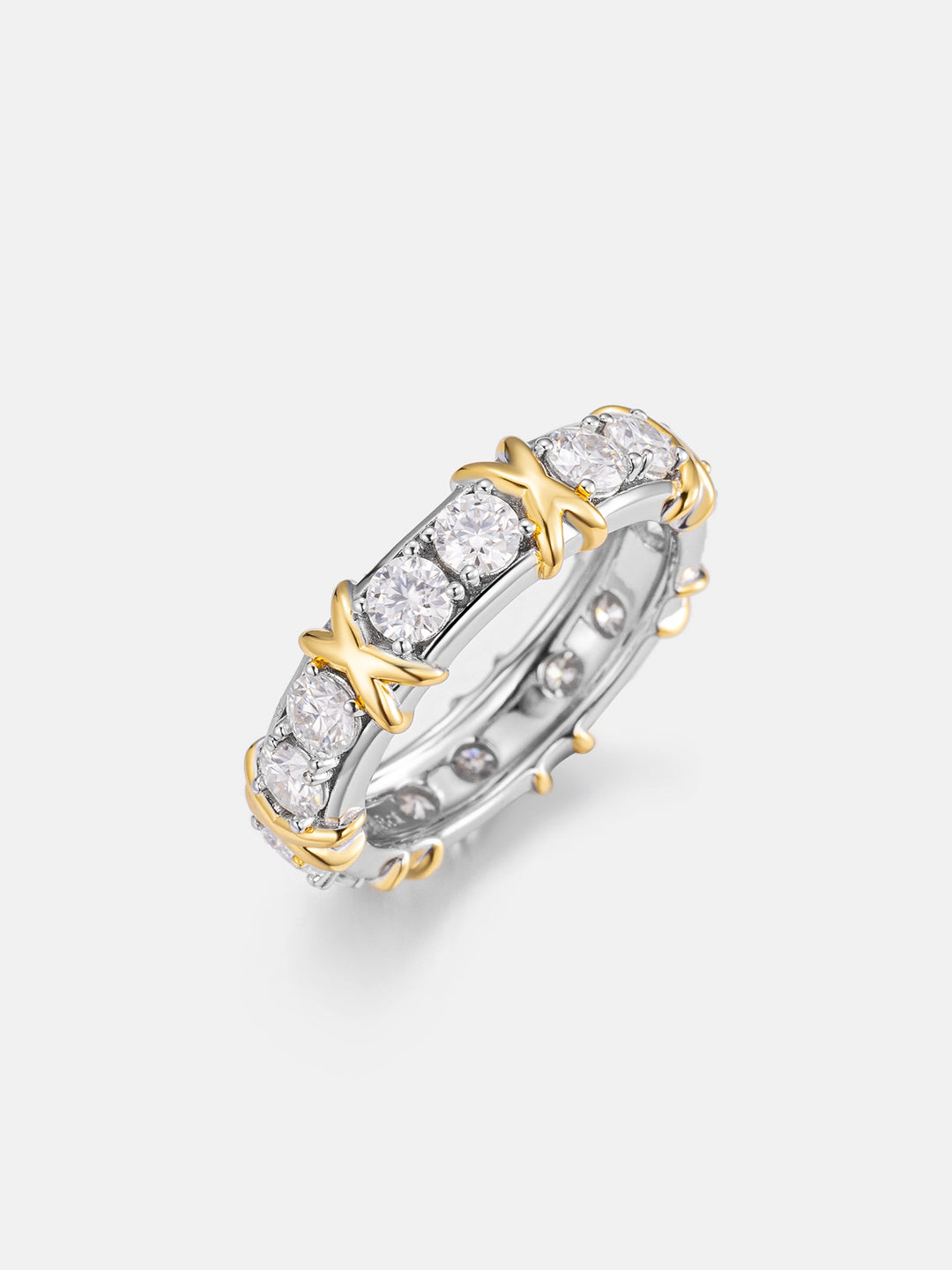 Two Tone Crossover Moissanite Ring