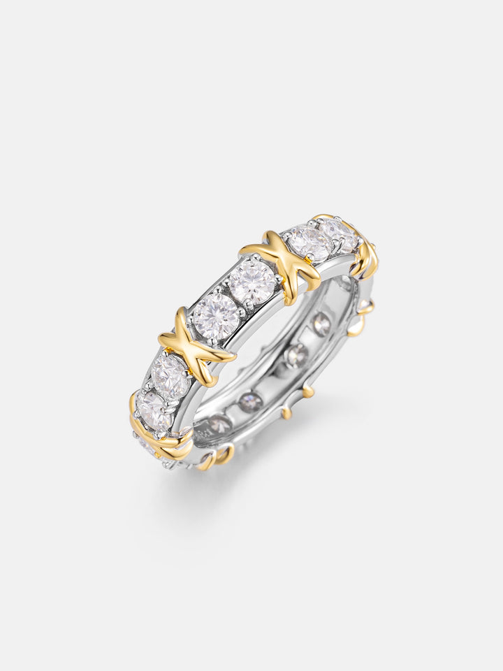 Two Tone Crossover Moissanite Ring