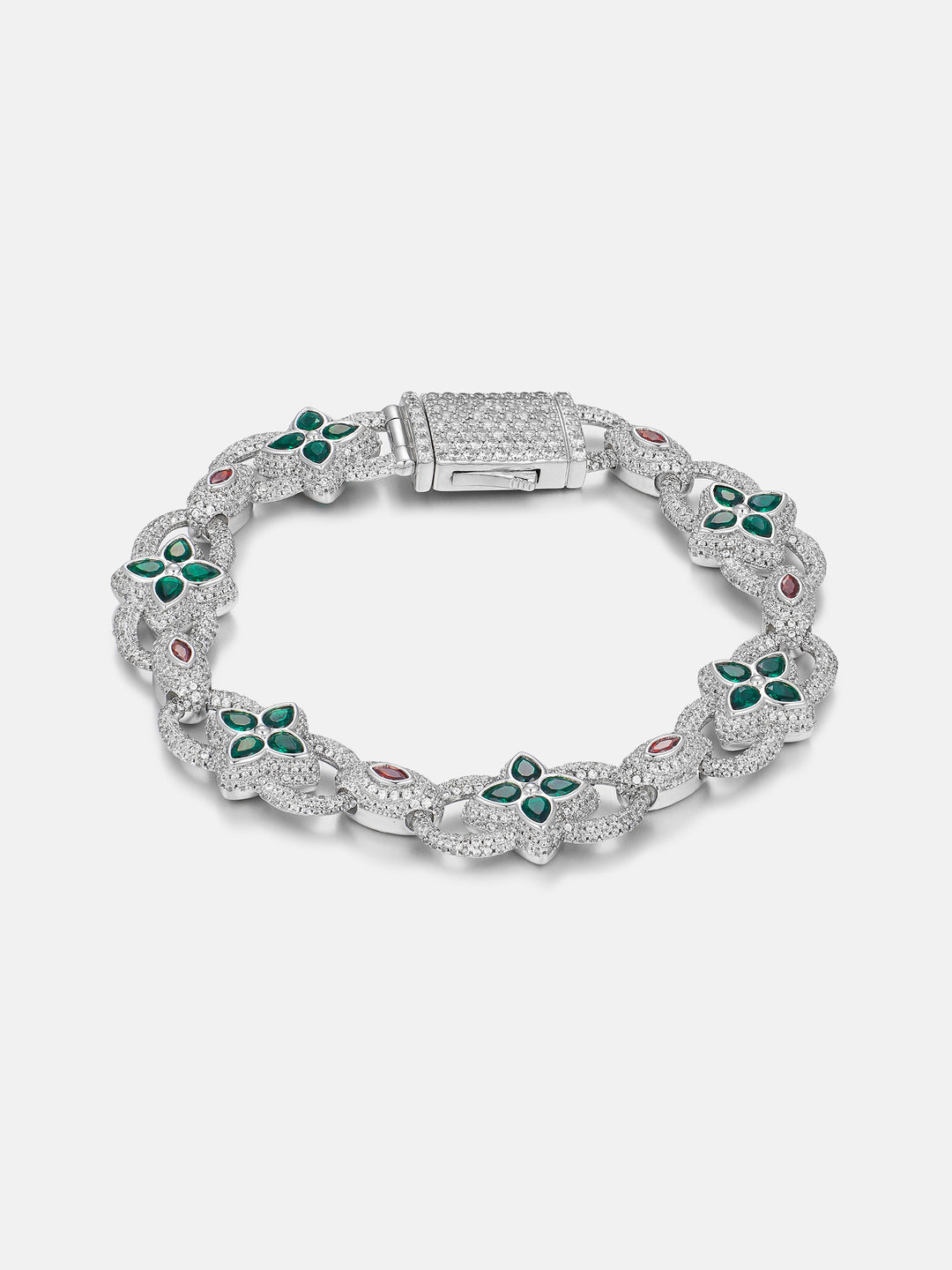 Two Tone Mixed-Cut Gem & Moissanite Clover Link Bracelet